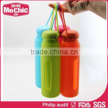 Mochic 500mlcustom Sport Borosilicate Heat Resistant Bpa Free Glass Water Bottle / Glassware Drink Bottle With Colorful Silicone