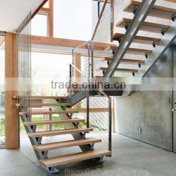 double beam steel structural U shape staircase with timber tread