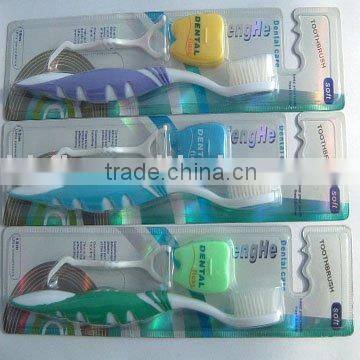 Nylon bristle tooth brush with dental floss pick