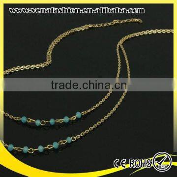 Blue Crystal Beads Simple Sexy Gold Plated Necklace