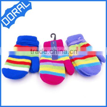 Striped cheap fashion kids cute colors knitting gloves, winter warm hand gloves