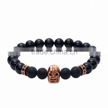 24k Gold Plated Helmet Spartan Warrior Custom Charm Beaded Bracelet for Men