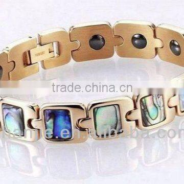 wholesale Nepal style mirror gem gold plated titanium bracelet with germanium stones