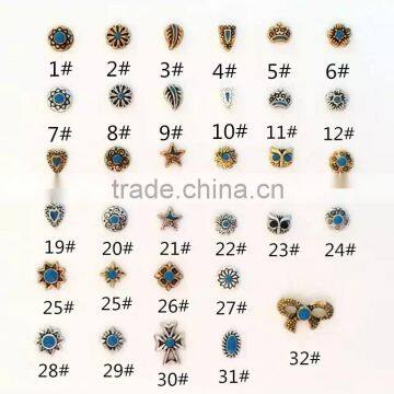 2016 Factory Supply Retro Alloy Nails, Fashion 32 designs type of nail art Decoration Metal Owl, Fish, Star Nail Art designs