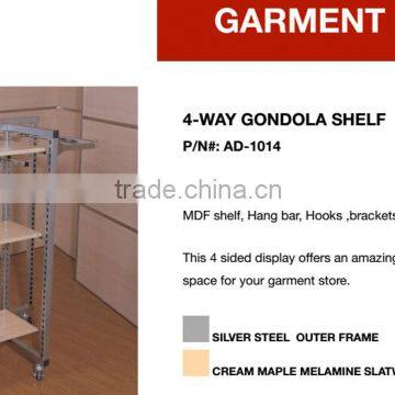 China Heavy Duty 4 Way Clothing Display Gondola With Maple MDF Shelf photo-3