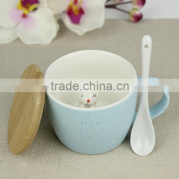 Personalized Ceramic Coffee Mugs with lid with spoon white