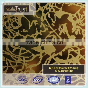 304ss colored gold acid etched mirror decorative stainless steel sheet