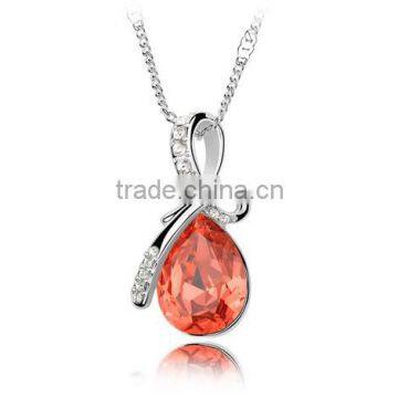 Fashion Alloy Colorful Big Stone Ribbon Tear Drop Pendant Necklace For Women