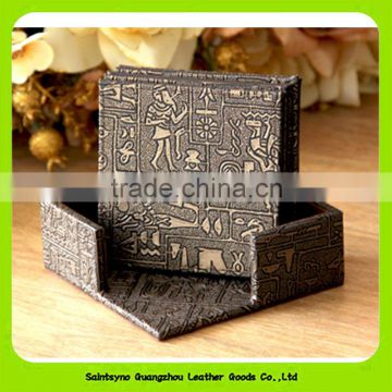 16016 Claasic Egypt Pattern Square Shaped Faux Leather Table Heat Resistant Mat Cup Coffee Coaster Placemat Pad