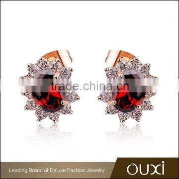 OUXI fashion candy color double flower crystal stud earrings 20886-2