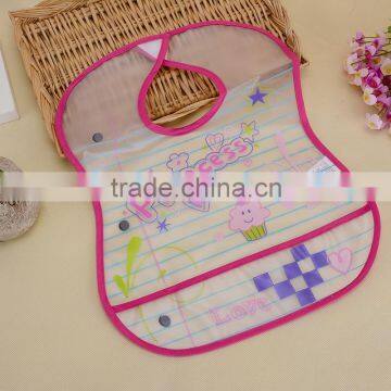 washable soft waterproof PEVA with pocket catches crumbs baby bibs wholesale