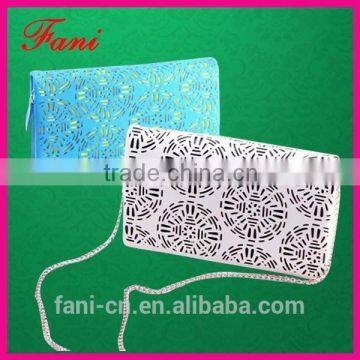 Fashion laser design clutch leather wallet with chain for teen or for women