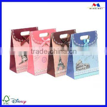 romance design paper handbag with bow for gift