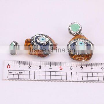 Charm Resin With Evil Eye Shell Stud Earrings, Crystal Zircon Turquoise Stud Gem Earrings photo-2