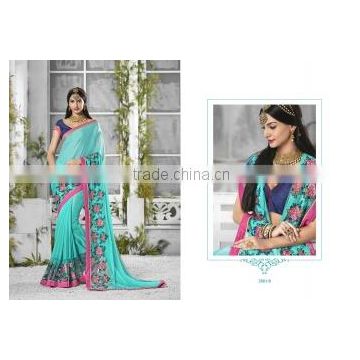 Qualified Turquoise Georgette Designer Saree/best designer sarees online shopping