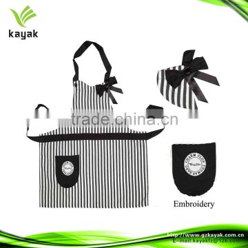 Custom promotion striped pattern cotton cross back bib apron with embroidery logo