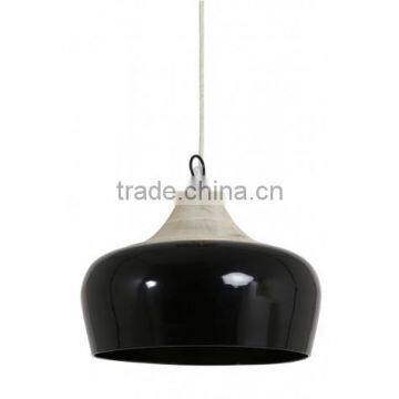 Black High Ceiling Shade Lamp / Metal Wood Hanging Pendant Light