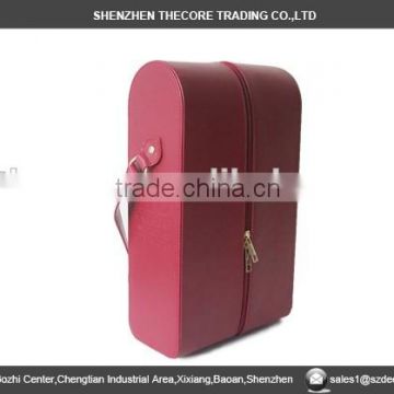 PU Leather red color 2 bottles wine carrier, two bottles PU wine box, pu wine carrier