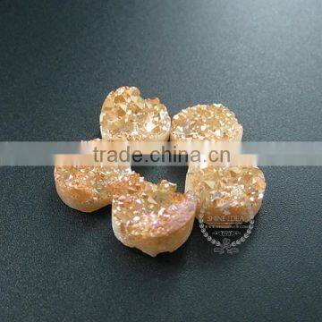 12MM Champagne Color Plated Druzy Quartz Irregular Surface Round Stone Cabochon for DIY Earrings,rings Supplies 4110124 photo-2