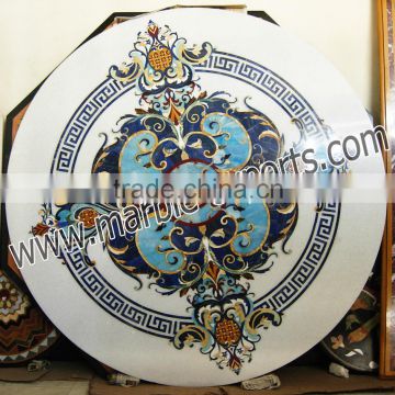 lpais inlaid semi precious stone marble White inlay Dinning Table marble inlaid white table top