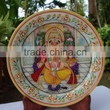 Indian Marble Thali Plate Handicraft Gift Decor Rich Art And Craft Gallery Hindu God Puja Ganesha Miniature Painting
