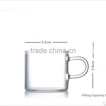 80ml Mini Straight Round Shaped Clear Glass Material Empty Cup with Handle/ Tea Glass Cup with Handle for Drinks