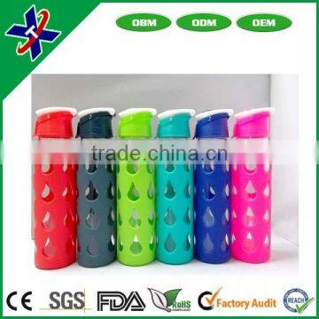 Hot Drinking Glass Caraffe Sports Water Bottle With Colored Sleeve Wholesale