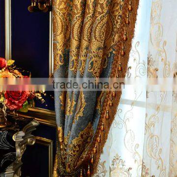 European Luxury Gold and Blue Embroidery Chenille Cloth Blackout Valance Curtain photo-6