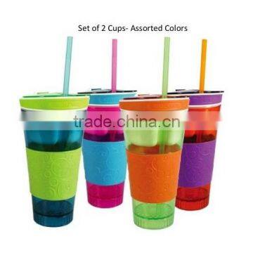 Plastic 2 in 1 Snack & Drink Cup,Travel Cup Snack Drink in One Container