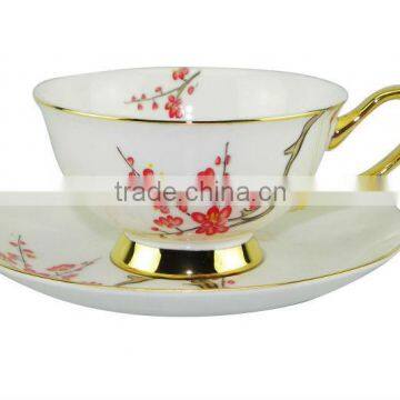 Hight Quality New Products 200ml Bone China European Style Plum Blossom Pattern coffee cup with Saucer Set for Promotion Gift