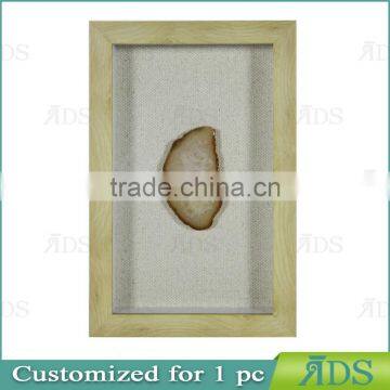 Wooden Shadow Box with Color Natural Agate Stone Under Glass