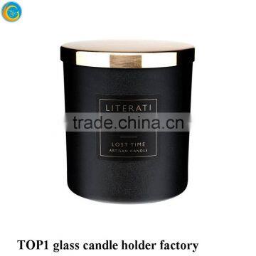 Matte Black White Glass Candle Holder With Wooden Lid