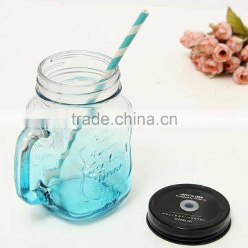Drinking Glasd Mason Jar With Handle Lid Straw Party Mug Glass Cup photo-5