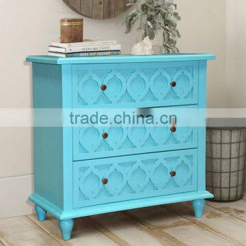 Chest Of Drawers 3 Drawer With carving Front Side color Tosca