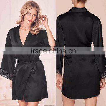 Wholesale Custom Made in China High Quality Women Fashion Stain Dressing Gown Sleepwear Silk Dressing Gown