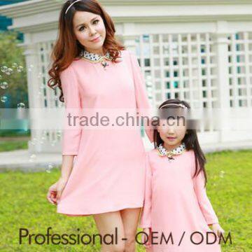 pure pink three-quarter length sleeves parent-child frock dress Mother and Daughter dress design