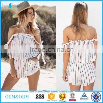 2017 fashion printing off shoulder top with women short new design ladies suit