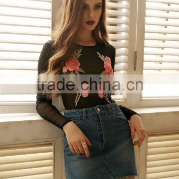 Sexy Teddy Linger Tank Top Crop Top Embroidery Transparent T-shirt Long Sleeve Jumpsuit Lingerie Conjoined Underwear photo-4