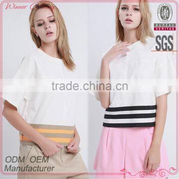 New Fashionable High Quality Comfortable with stripe split ladies linen fabric blouse