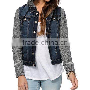 2017 New Design Sample Wholesale China Guangzhou Denim Facotry Winter Jean Women Long Sleeves Hooded Bomber Jacket for Ladies photo-2