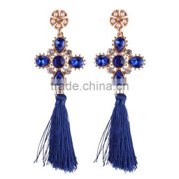 Bohemian Jewelry Rhinestone Gems With Alloy Plated Tassel Dangle Earrings photo-6