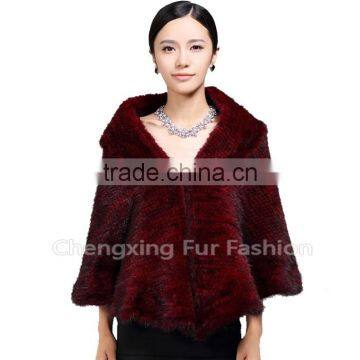 CX-B-M-21 Good Quality Fashion Cape Poncho/ Knitted Mink Fur Shawl photo-3