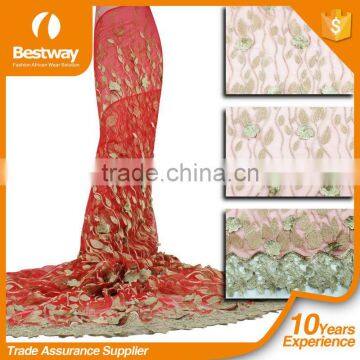 2015 Latest Bestway Lace Fabrics Embroidery Tulle Lace High Quality African French Lace for Fashion Party Dress photo-5