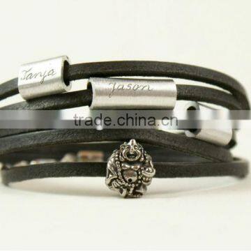 Personalized engraved leather bracelet, wrapped leather bracelet, name/logo stamped multi strand bracelet,buddha charm bracelet