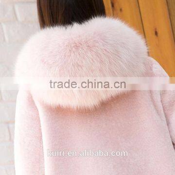 Winter Women's Long Natural Real Wool Sheep Shearling Coat Plus Size Jacket With Hood Genuine Fox Fur Pockets photo-6