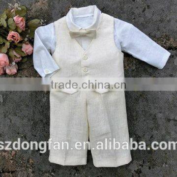 Cute Baby Boy Suit 3pcs Linen Ring Bearer Wear Shirts+Pants+Waistcoat photo-4