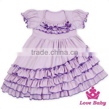 2017 Summer Teen Girl Plain Purple Color Short Sleevele Ruffle Bottom Design Baby Boutique Clothing Sets
