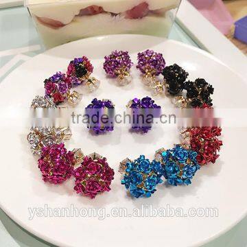 2016 New Arrived Crystal Rose Flowers Stud Earring Colors Wholesale Double Side Flower Design Stud photo-5