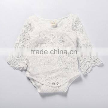 S17522A Newborn Girls White Ruffles Sleeve Sliders Baby Lace Jumpsuits photo-3