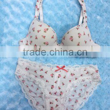 Lovely Flower Printed Hot Sale Sexy Ladies Fancy Bra Panty Set photo-3